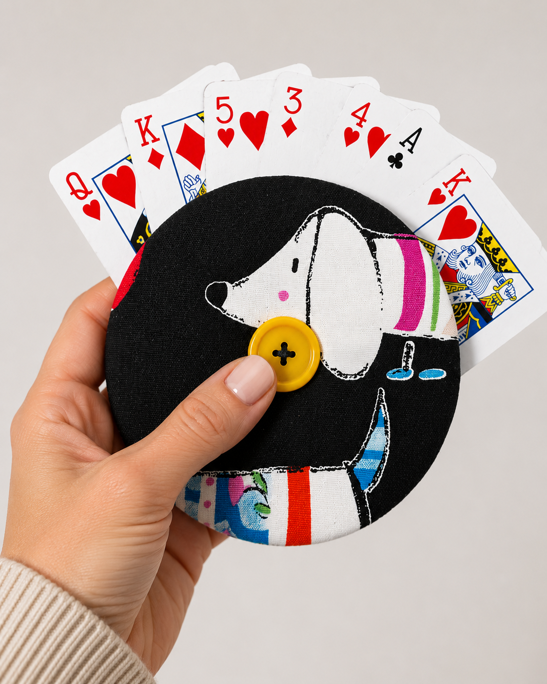 Reversible Dachshund Dog Card Holder | Handcrafted Reclaimed Fabric Card Game Accessory