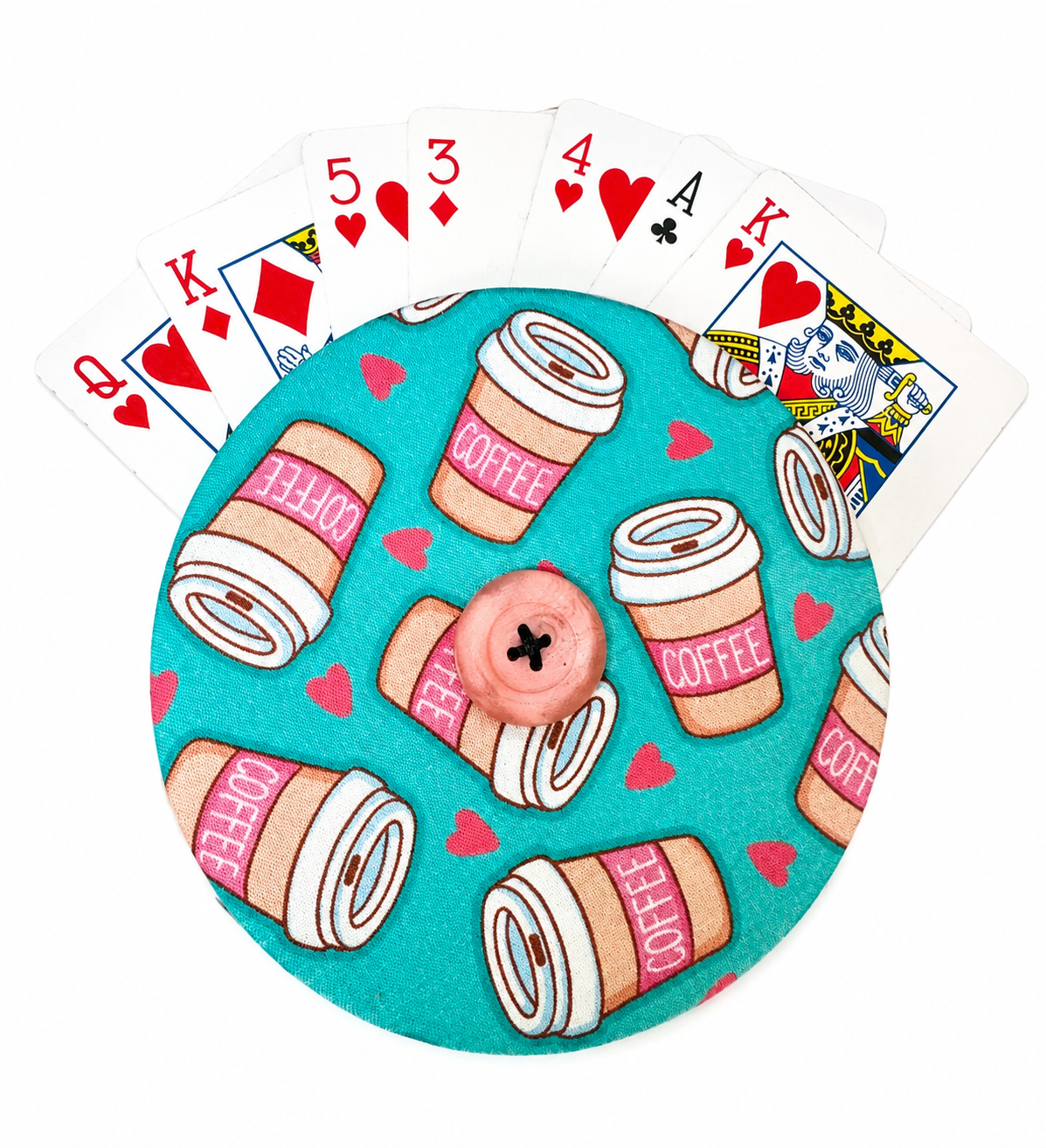 Reversible Coffee & Cupcakes Card Holder | Handcrafted Reclaimed Fabric Card Game Accessory