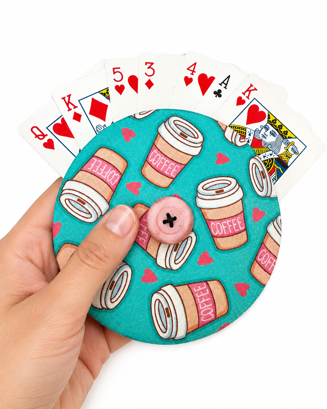 Reversible Coffee & Cupcakes Card Holder | Handcrafted Reclaimed Fabric Card Game Accessory