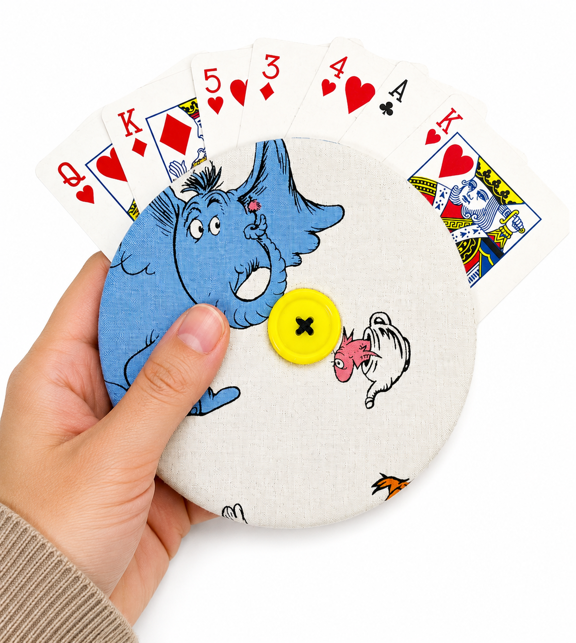 Reversible Seuss and City Card Holder | Handcrafted Reclaimed Fabric Card Game Accessory