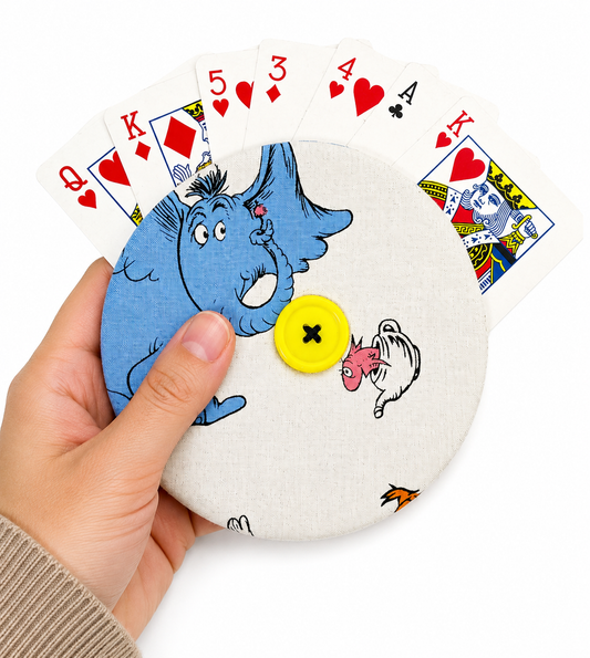 Reversible Seuss and City Card Holder | Handcrafted Reclaimed Fabric Card Game Accessory