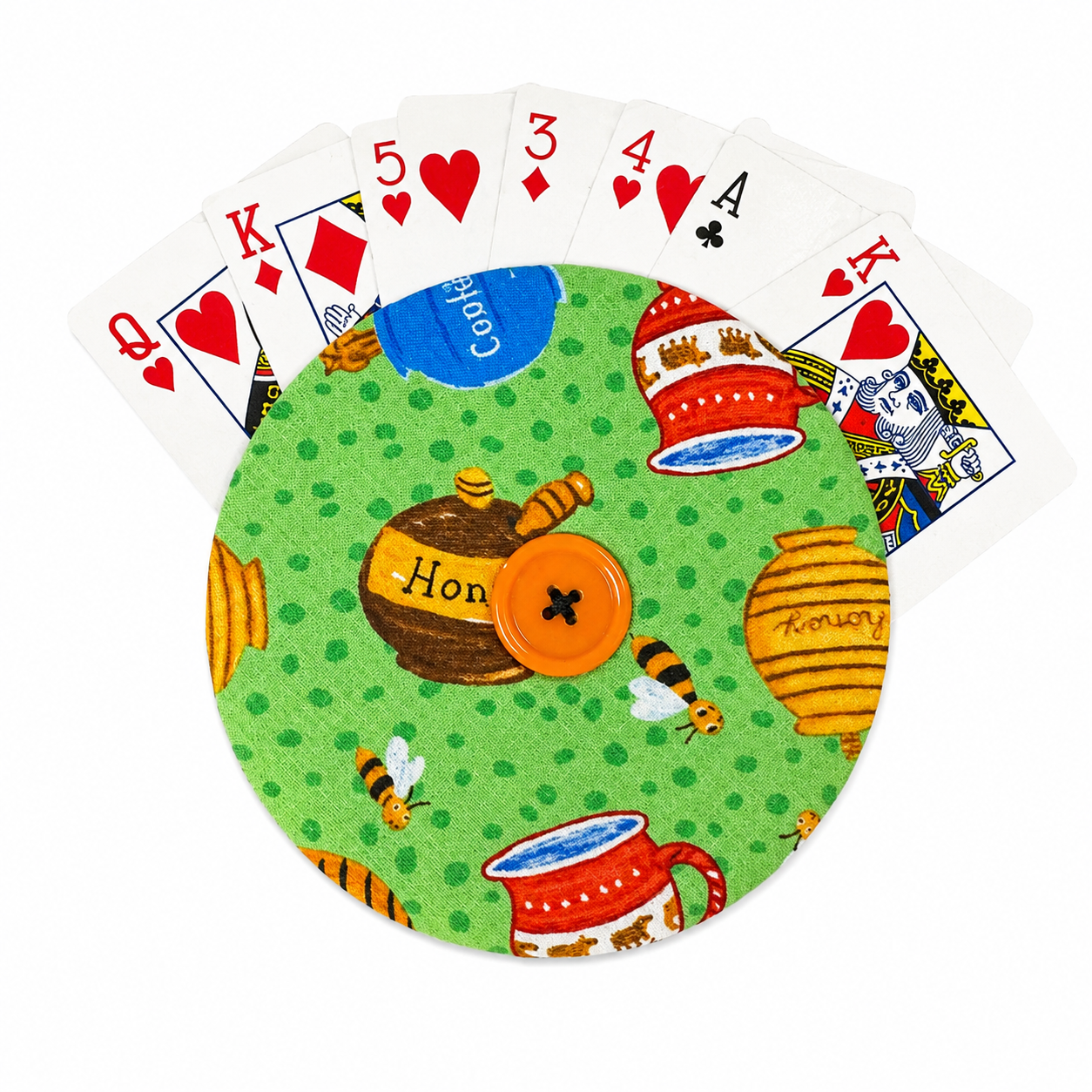 Reversible Bees and Bears Card Holder | Handcrafted Reclaimed Fabric Card Game Accessory