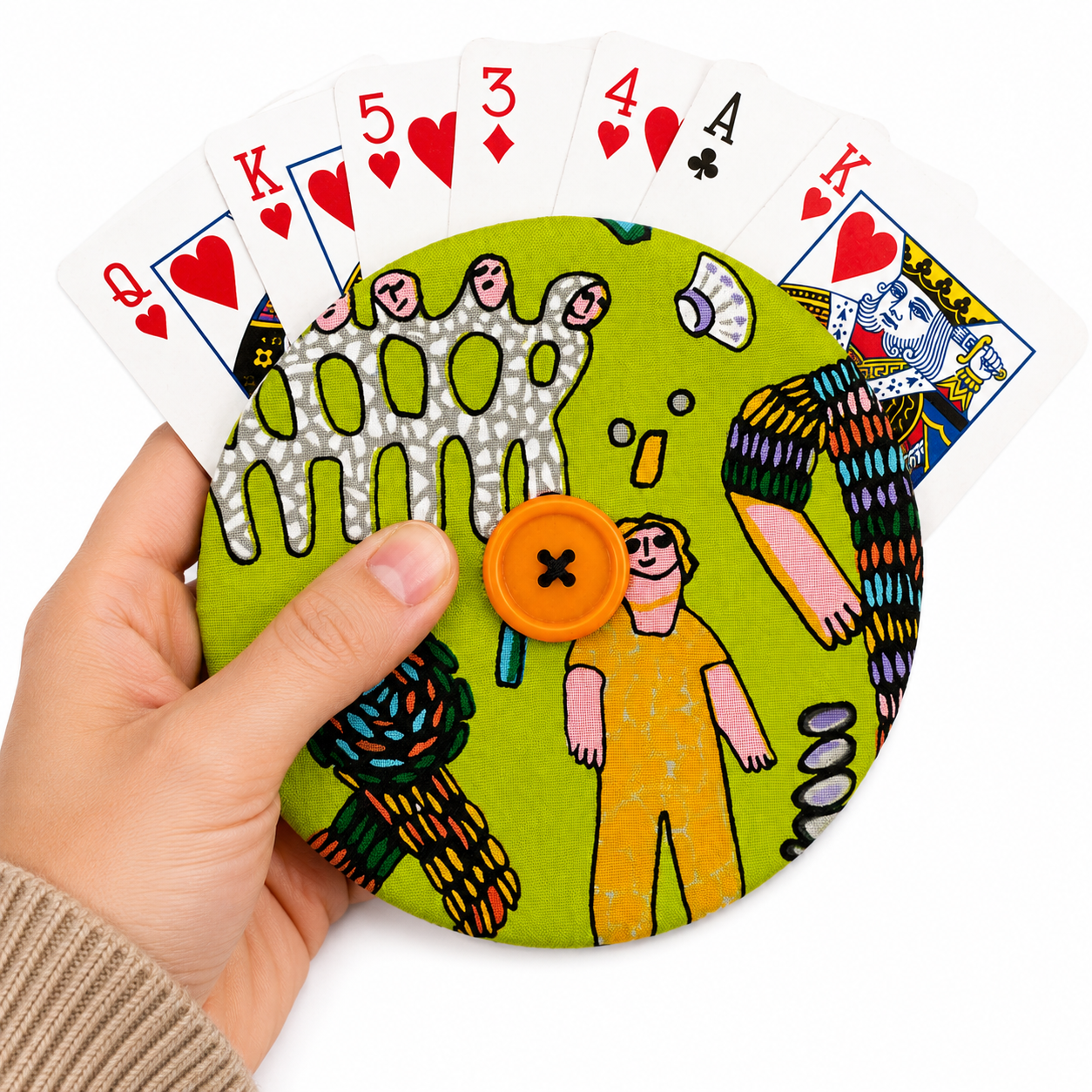 Reversible Naive Art Card Holder | Handcrafted Reclaimed Fabric Card Game Accessory