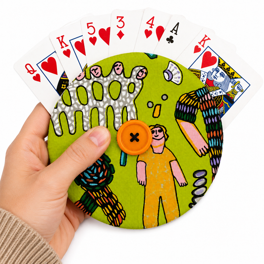 Reversible Naive Art Card Holder | Handcrafted Reclaimed Fabric Card Game Accessory