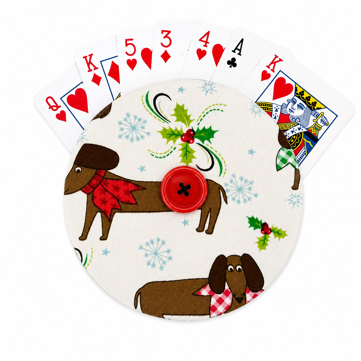 Reversible Festive Dachshund Card Holder | Handcrafted Reclaimed Fabric Card Game Accessory (Copy)