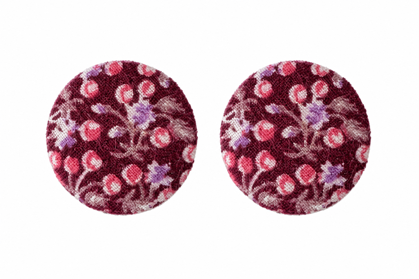 Burgundy Floral Stud Earrings | Handcrafted Upcycled Fabric Jewellery