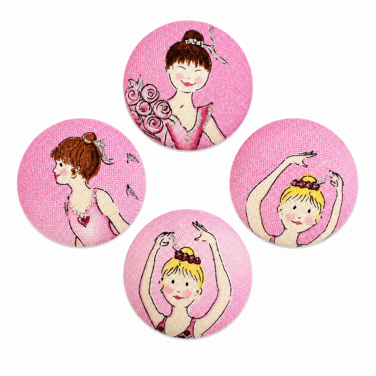 Set of 4 Pink Ballerina Textile Fridge Magnets | Handcrafted Reclaimed Fabric Home Décor