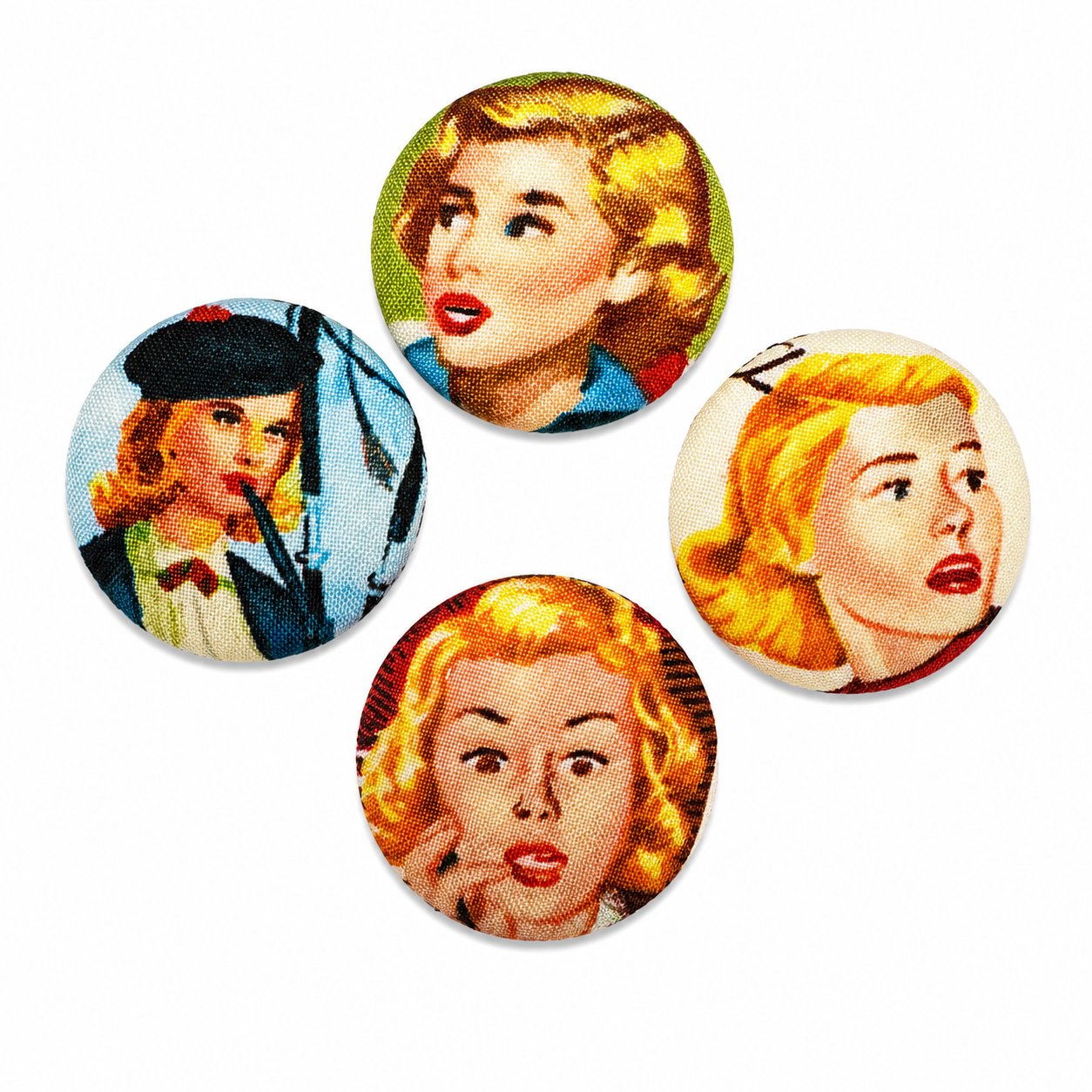 Set of 4 Vintage Hollywood Textile Fridge Magnets | Handcrafted Reclaimed Fabric Home Décor