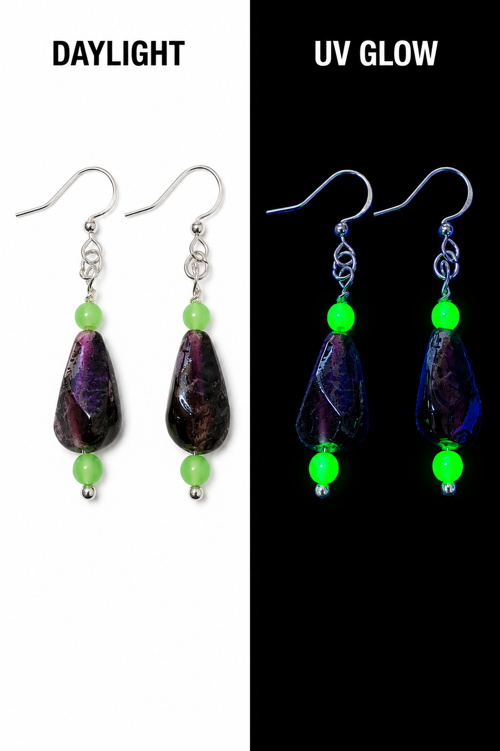 Uranium Glass & Reclaimed Bead Earrings | Handcrafted Reclaimed Jewellery