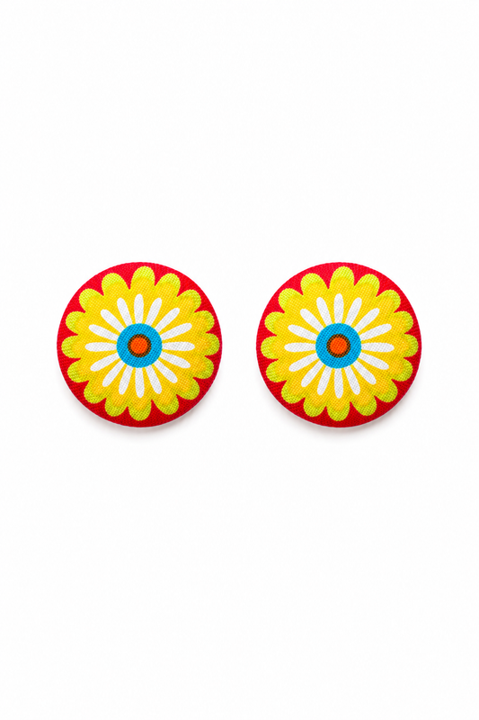 Retro Daisy Fabric Stud Earrings | Handcrafted Reclaimed Fabric Jewellery