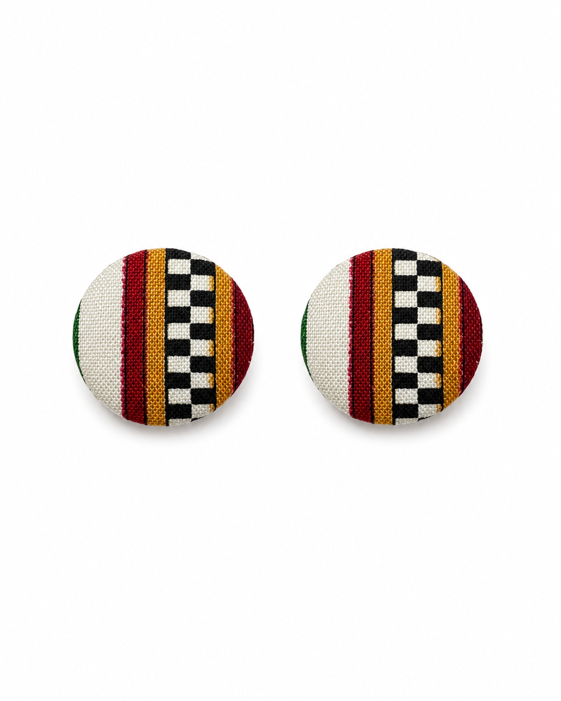 Checkered Stripe Fabric Stud Earrings | Handcrafted Reclaimed Fabric Jewellery