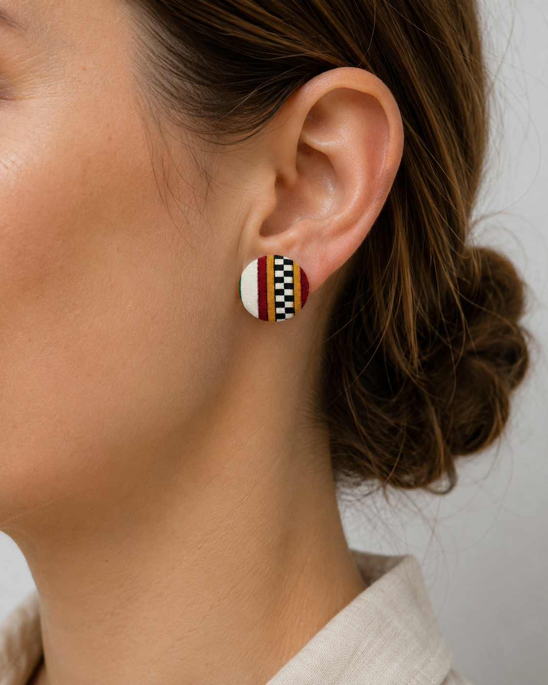 Checkered Stripe Fabric Stud Earrings | Handcrafted Reclaimed Fabric Jewellery