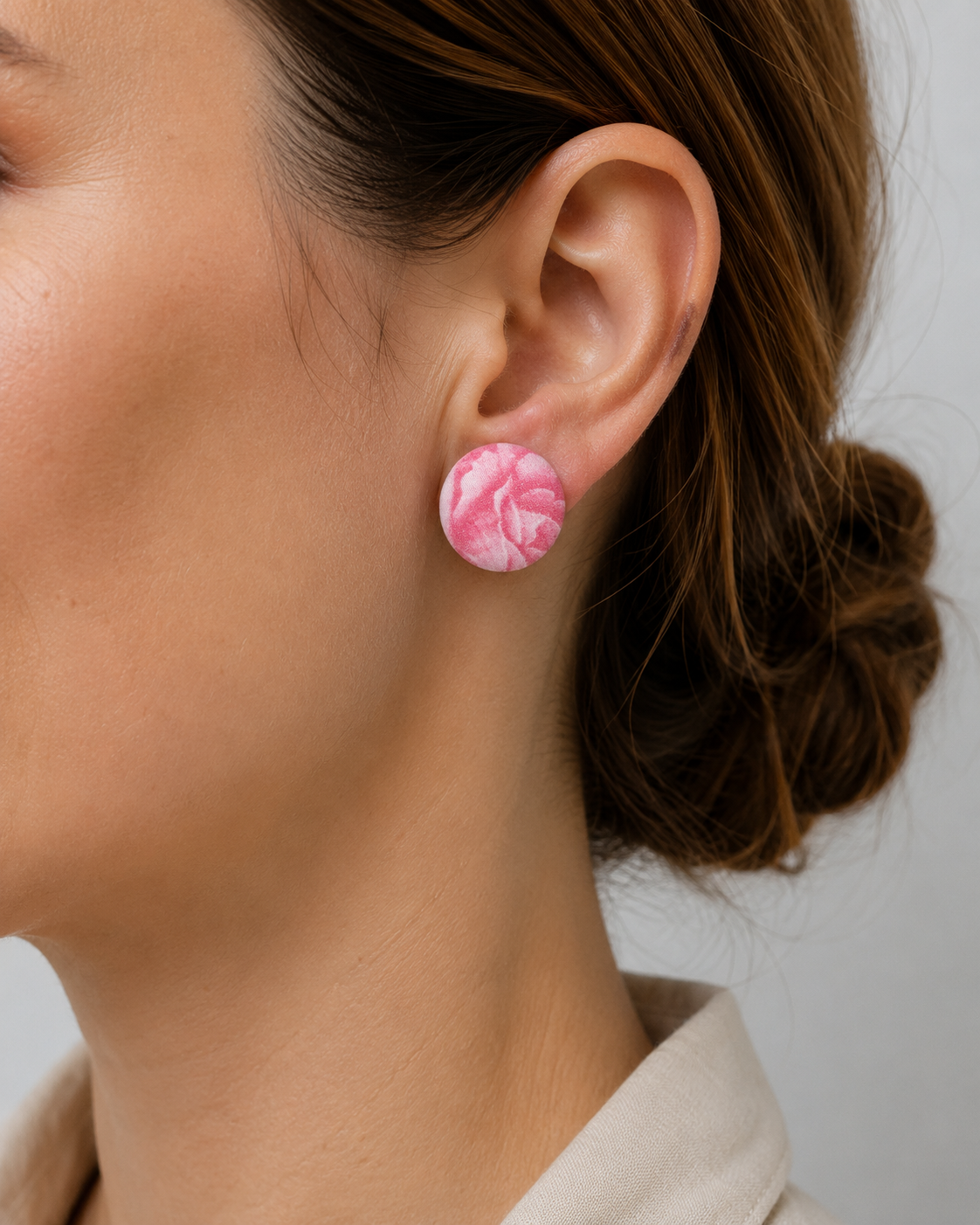 Pink Floral Fabric Stud Earrings | Handcrafted Reclaimed Fabric Jewellery