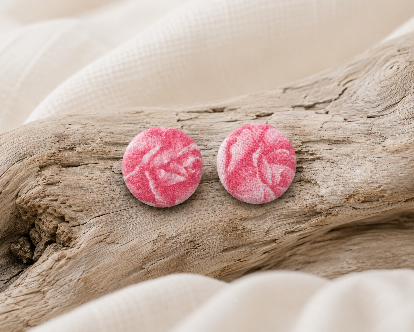 Pink Floral Fabric Stud Earrings | Handcrafted Reclaimed Fabric Jewellery
