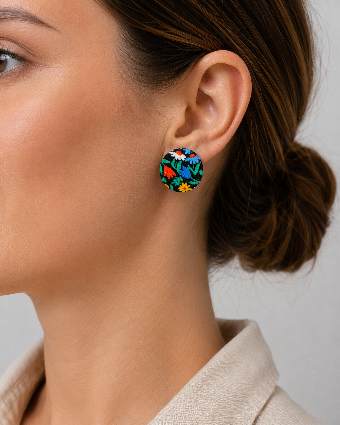 Colourful Floral Fabric Stud Earrings | Handcrafted Reclaimed Fabric Jewellery