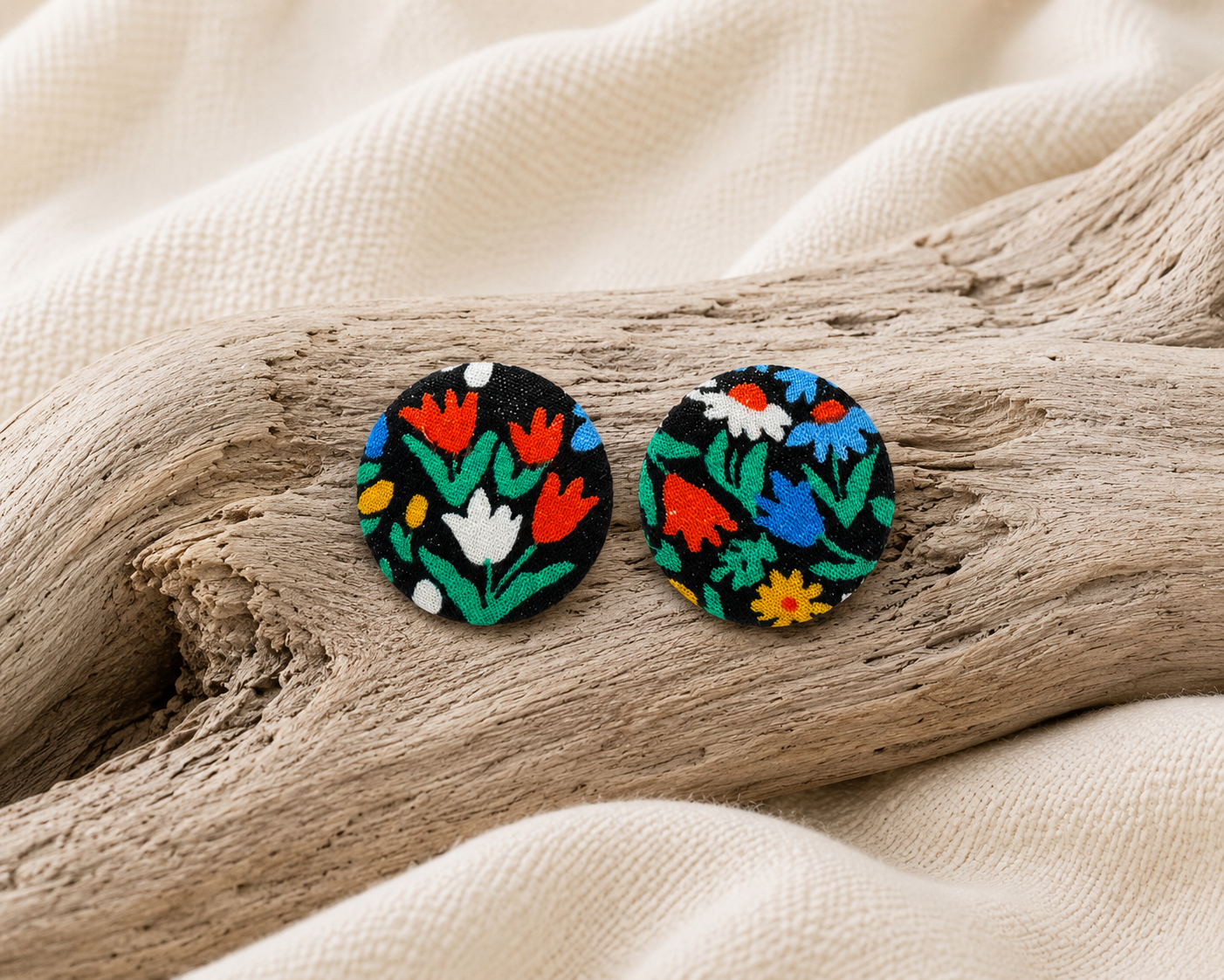 Colourful Floral Fabric Stud Earrings | Handcrafted Reclaimed Fabric Jewellery