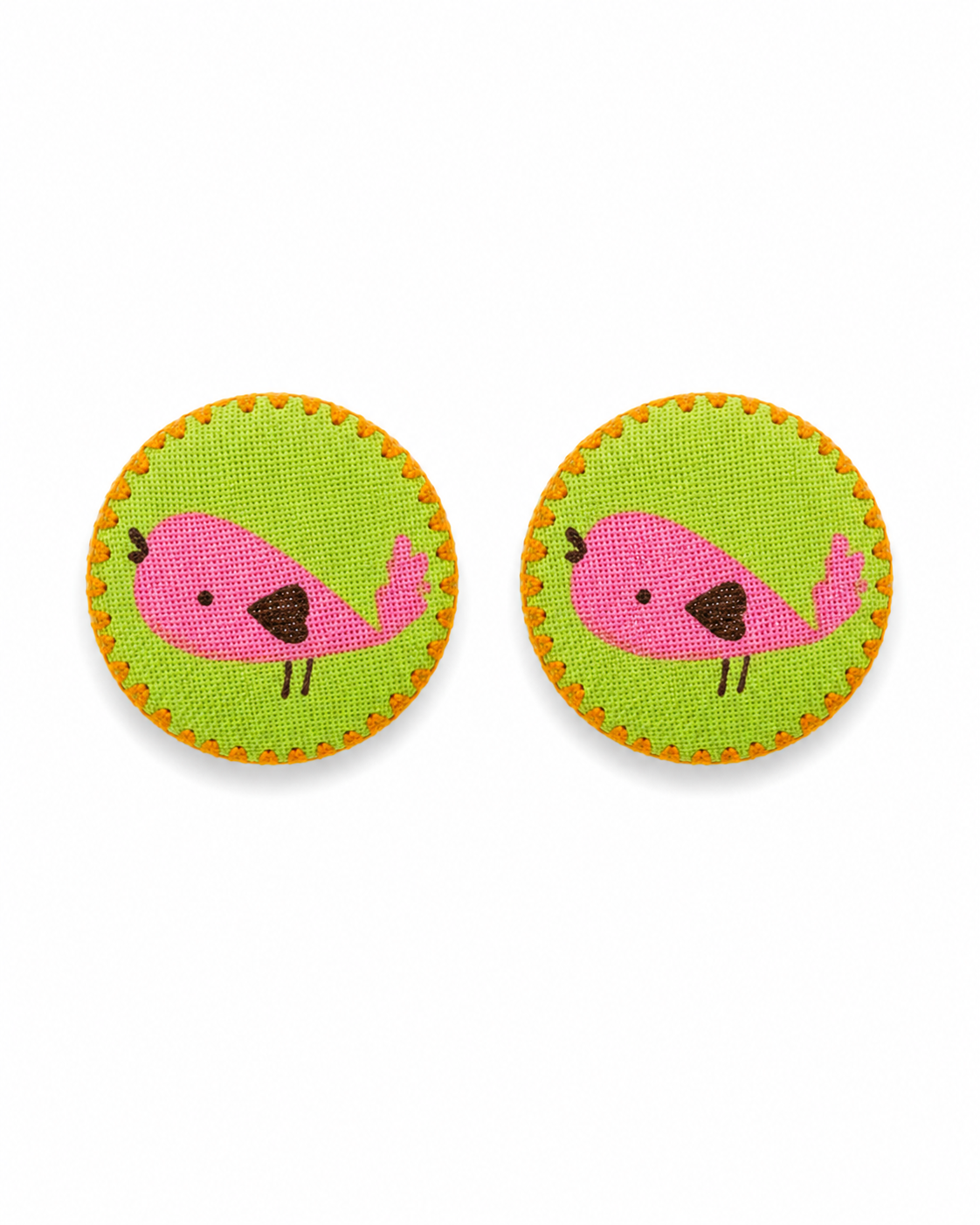 Pink Bird Fabric Stud Earrings | Handcrafted Reclaimed Fabric Jewellery