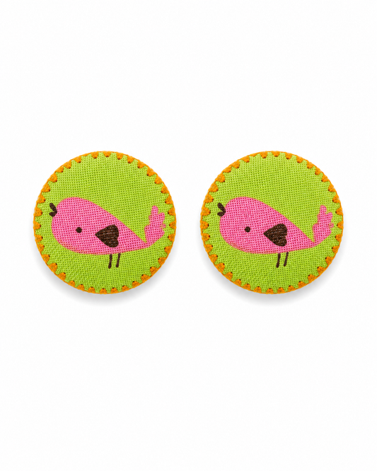 Pink Bird Fabric Stud Earrings | Handcrafted Reclaimed Fabric Jewellery