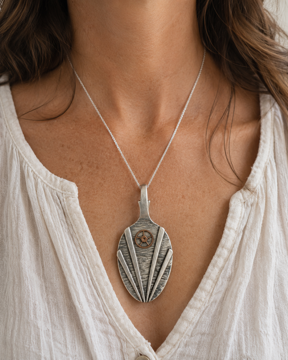 Steampunk Watch Gear Pendant Necklace | Handcrafted Reclaimed Silver-Plated Cutlery