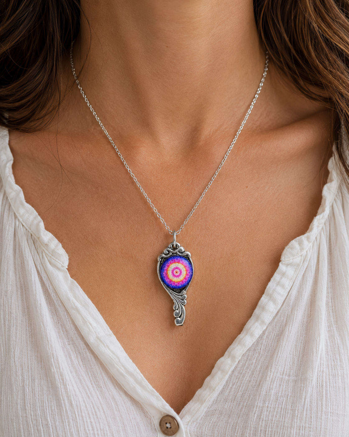 Mandala Pendant Necklace | Handcrafted Reclaimed Silver-Plated Spoon Jewellery