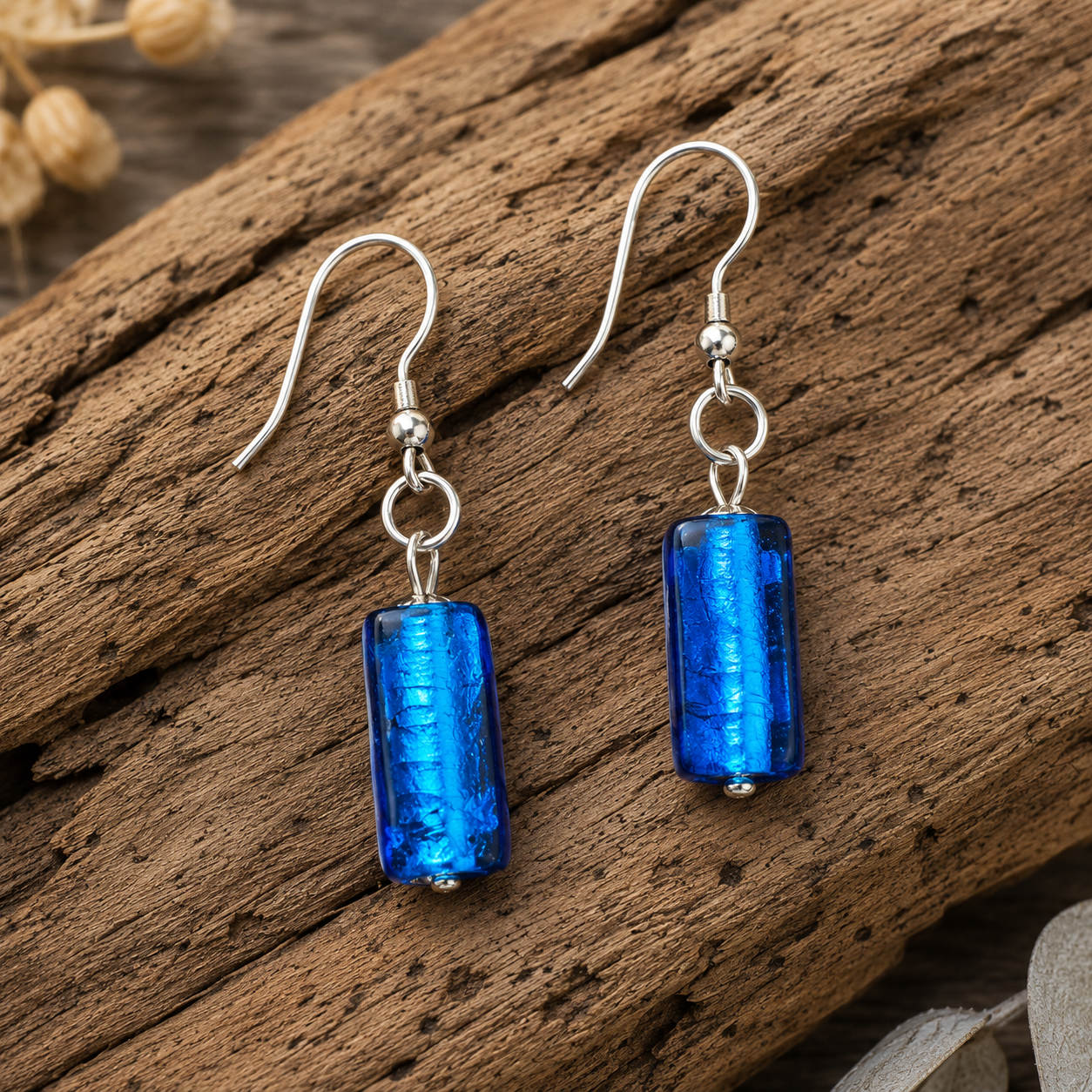 Turquoise Blue Glass Bead Earrings | Handcrafted Reclaimed Jewellery