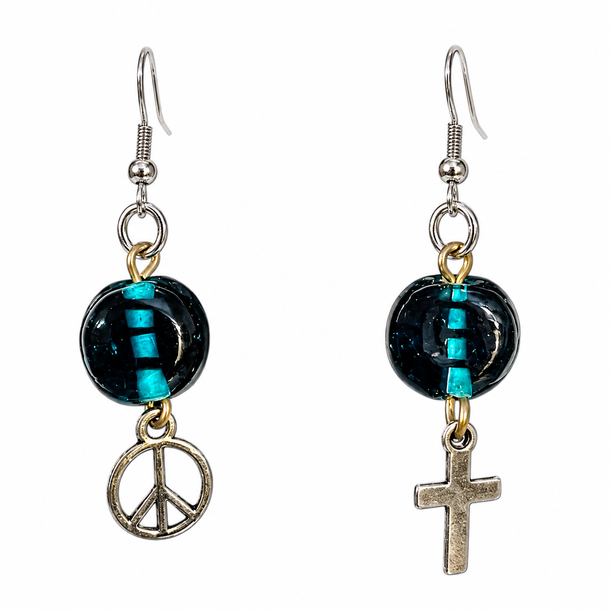 Upcycled Vintage Blue Glass Bead Drop Earrings | Boho Charm Earrings
