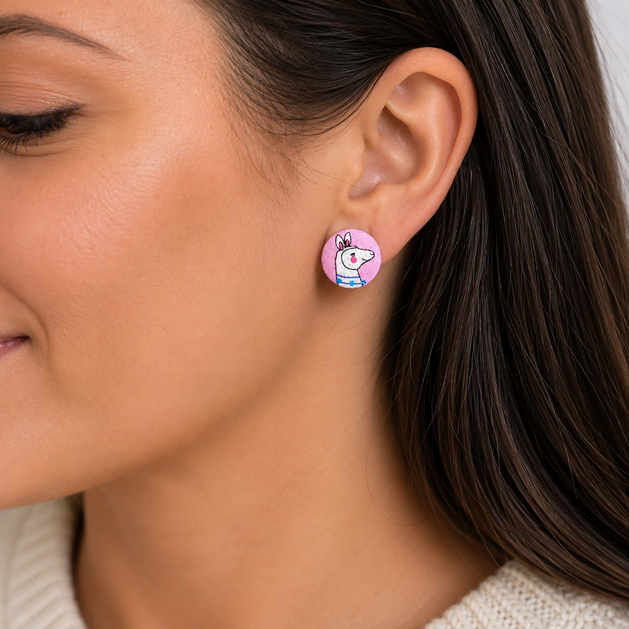 Pink Sparkly Alpaca Stud Earrings | Handcrafted Upcycled Fabric Jewellery