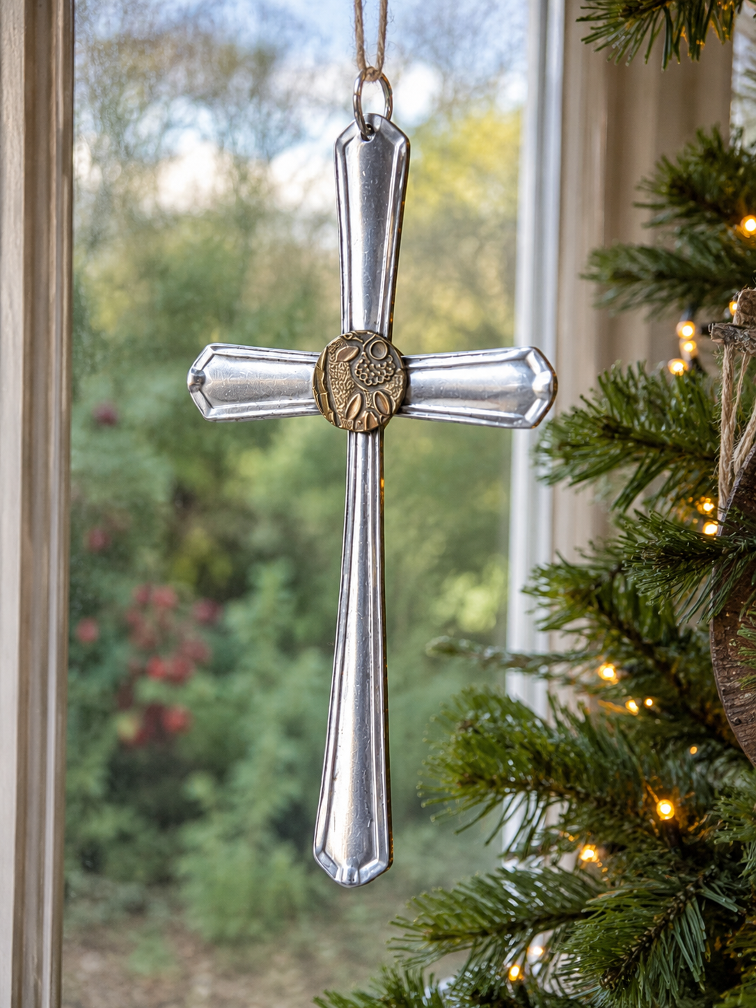 Silver Plate Cutlery Cross Ornament | Handcrafted Vintage Cutlery Art