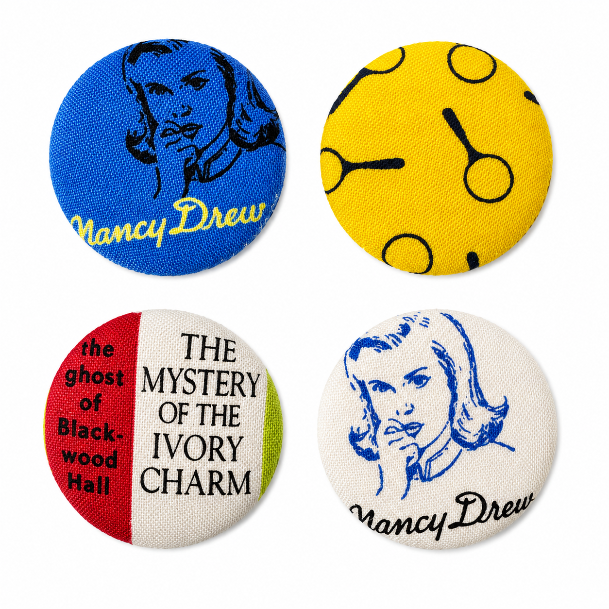 Set of 4 Mystery Book Fabric Covered Fridge Magnets | Handcrafted Reclaimed Textile Home Décor