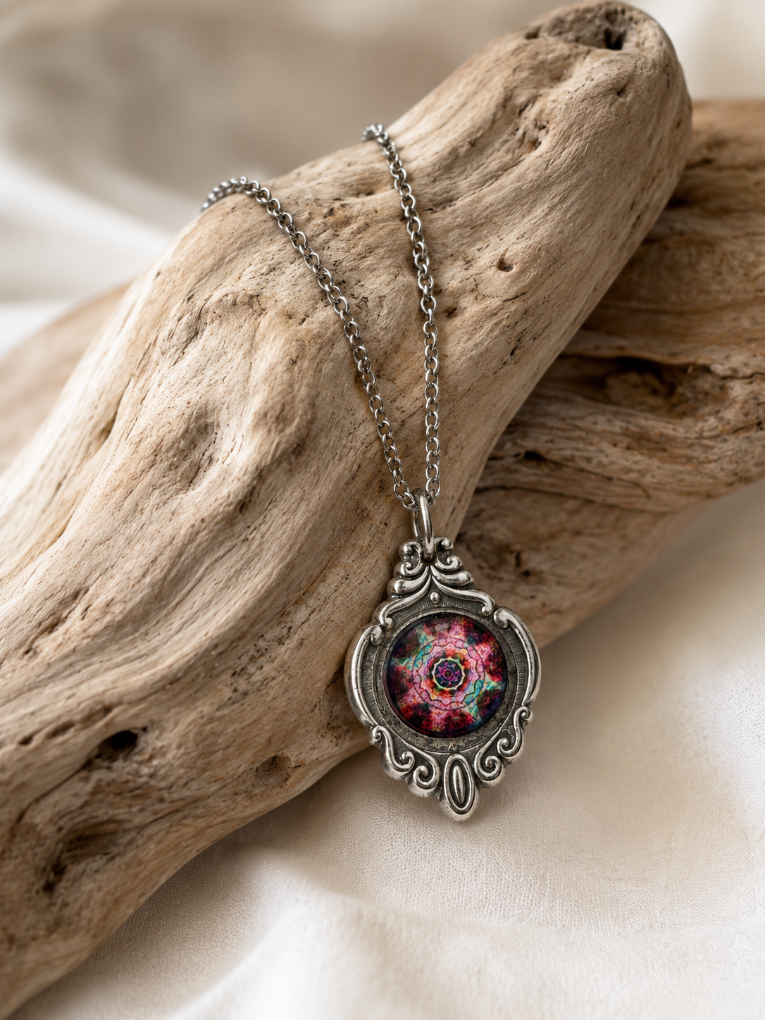 Kaleidoscope Pendant Necklace | Handcrafted Repurposed Silver Plated Jewellery