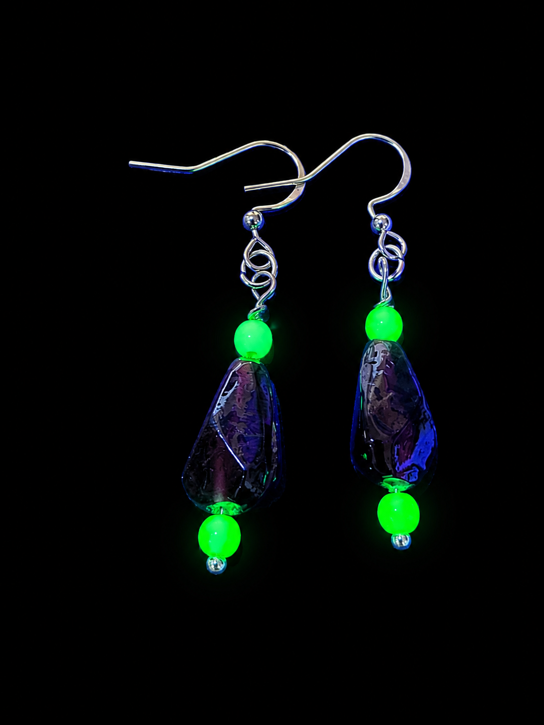 Uranium Glass & Reclaimed Bead Earrings | Handcrafted Reclaimed Jewellery