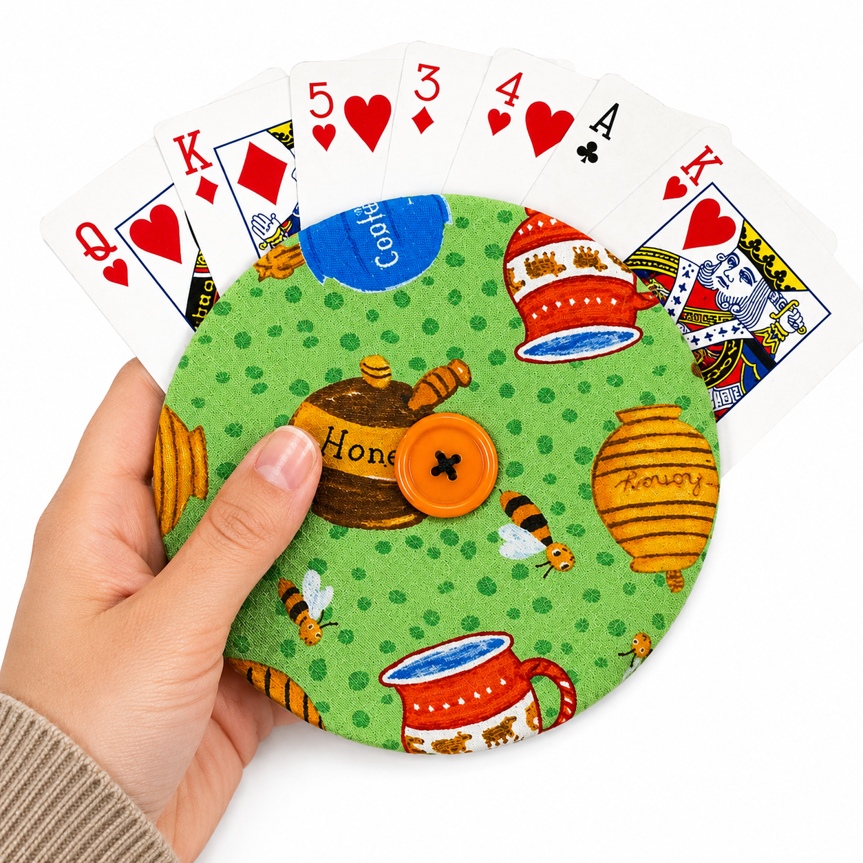 Reversible Bees and Bears Card Holder | Handcrafted Reclaimed Fabric Card Game Accessory