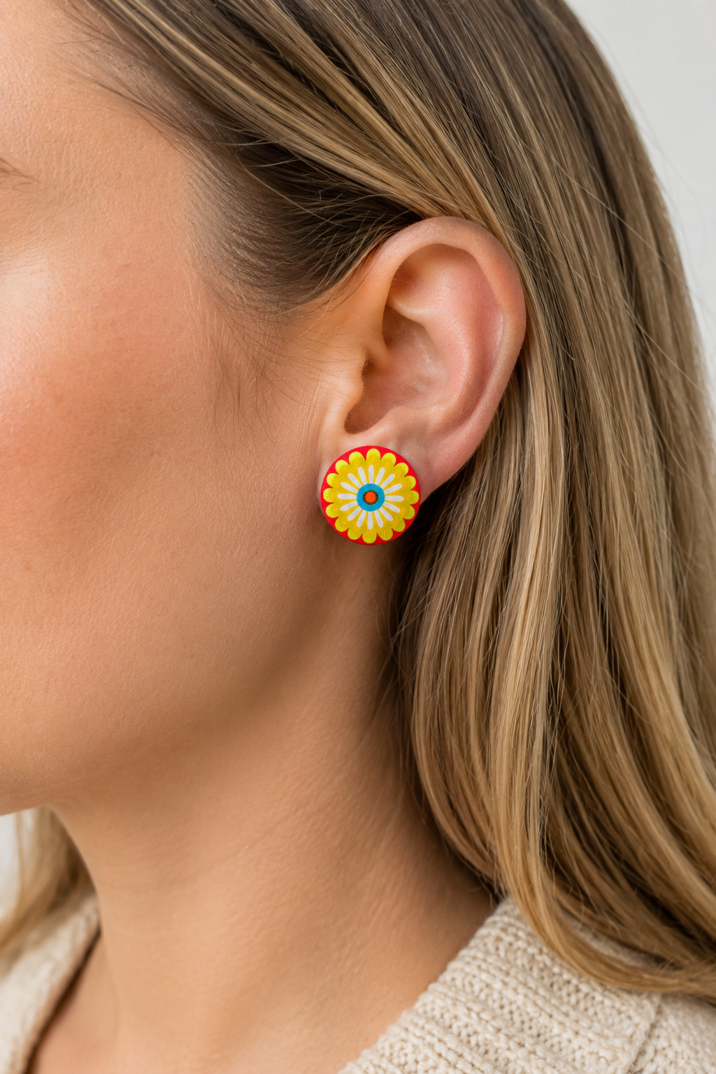 Retro Daisy Fabric Stud Earrings | Handcrafted Reclaimed Fabric Jewellery