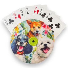 Load image into Gallery viewer, Upcycled double sided round padded playing card holder for kids or adults CUTE DOGS
