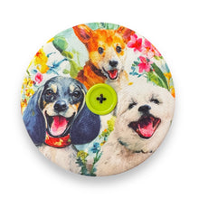 Load image into Gallery viewer, Upcycled double sided round padded playing card holder for kids or adults CUTE DOGS
