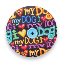 Load image into Gallery viewer, Upcycled double sided round padded playing card holder for kids or adults CUTE DOGS
