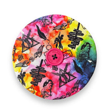 Load image into Gallery viewer, Upcycled double sided round padded playing card holder for kids or adults WIZARD IN SPACE
