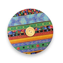Load image into Gallery viewer, Upcycled double sided round padded playing card holder for kids or adults COLOURFUL STRIPES
