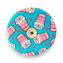 Load image into Gallery viewer, Upcycled double sided round padded playing card holder for kids or adults COFFEE &amp; CHERRIES
