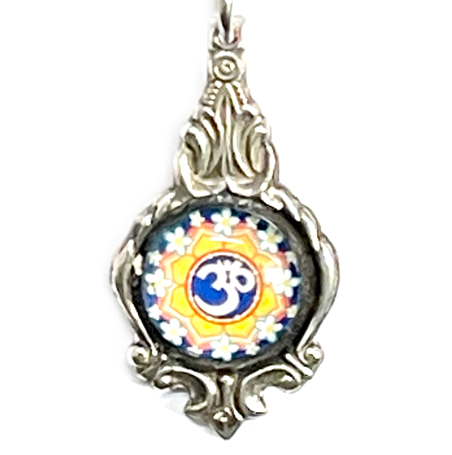 Stunning upcycled repurposed silver plated & mandala glass pendant necklace made from vintage spoon