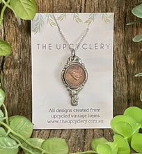 Load image into Gallery viewer, Cool upcycled repurposed silver plated &amp; 1949 farthing coin pendant necklace made from vintage spoon
