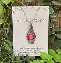 Load image into Gallery viewer, Stunning upcycled repurposed silver plated &amp; glasss pendant necklace made from vintage spoon
