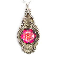 Load image into Gallery viewer, Stunning upcycled repurposed silver plated &amp; glasss pendant necklace made from vintage spoon
