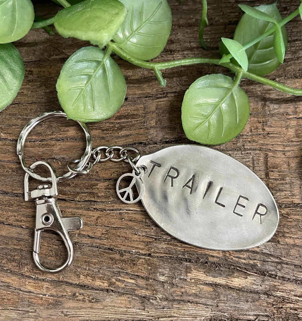 Upcycled repurposed silver plated TRAILER keys KEYRING made from vintage spoon