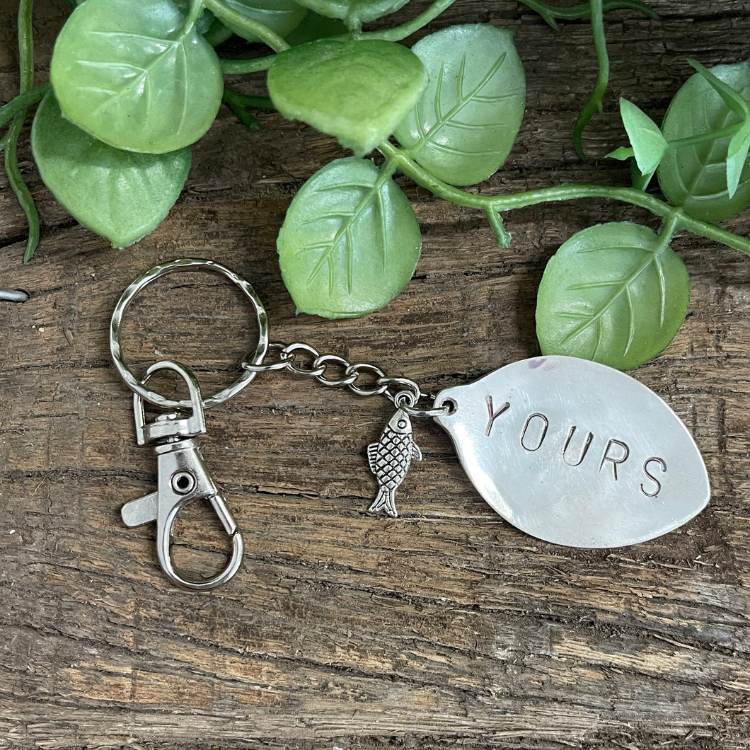 Upcycled repurposed silver plated YOURS keys KEYRING made from vintage spoon