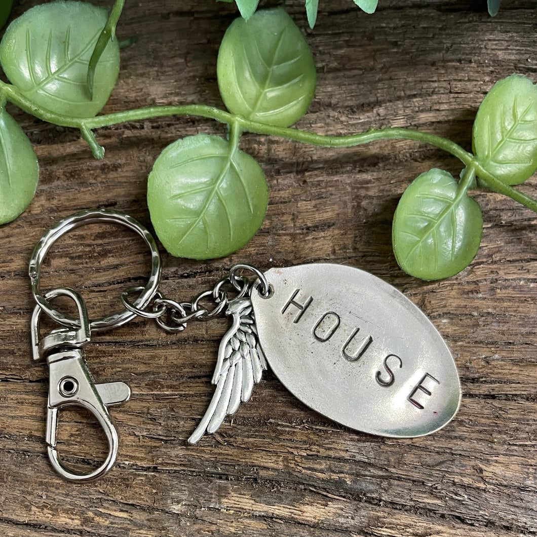 Upcycled repurposed silver plated HOUSE keys KEYRING made from vintage spoon