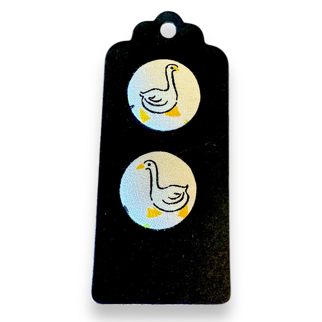 Upcycled fabric covered stud earrings with stainless steel posts - you goose