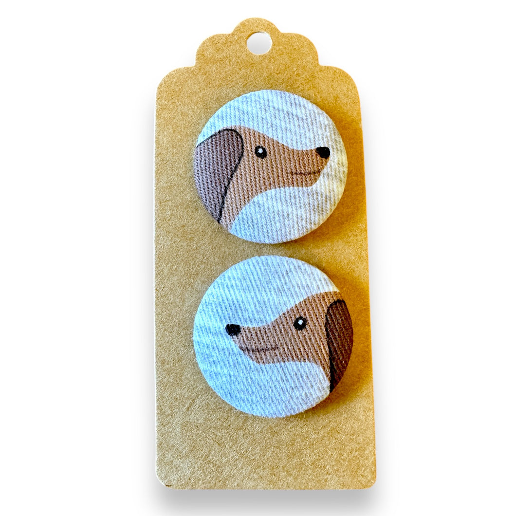 Upcycled fabric covered stud earrings with stainless steel posts - dachshund friends