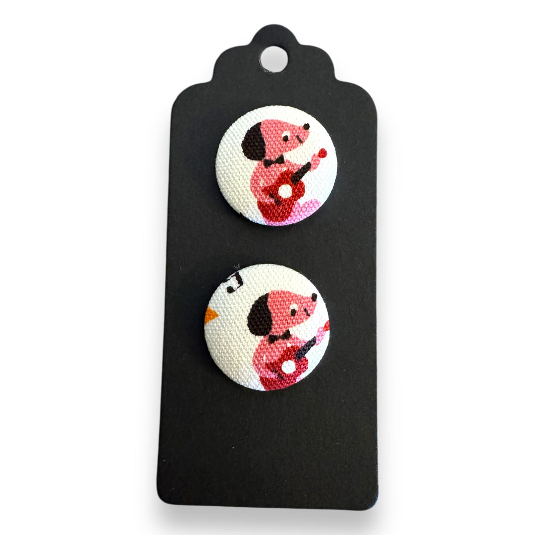 Upcycled fabric covered stud earrings with stainless steel posts - guitar dogs