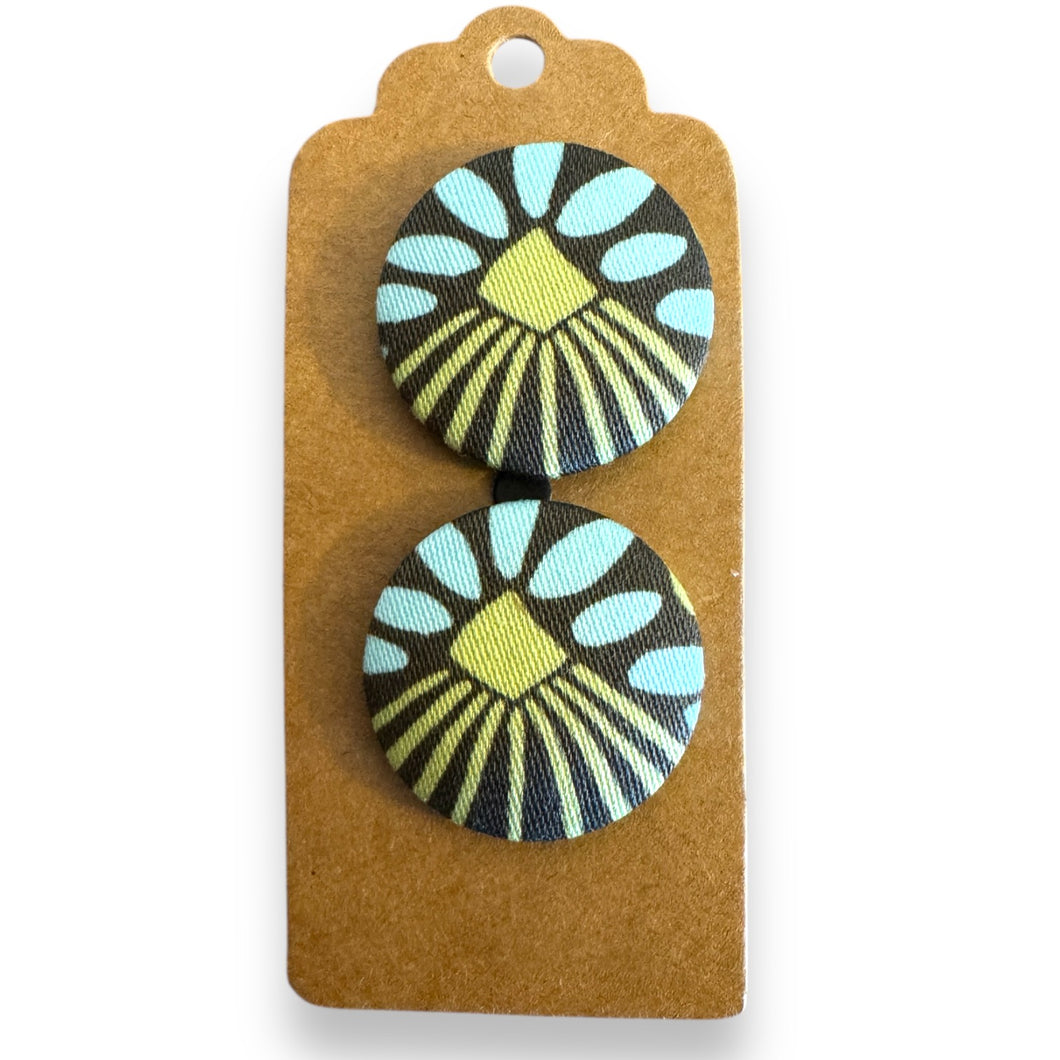 Upcycled fabric covered stud earrings with stainless steel posts - art deco rays